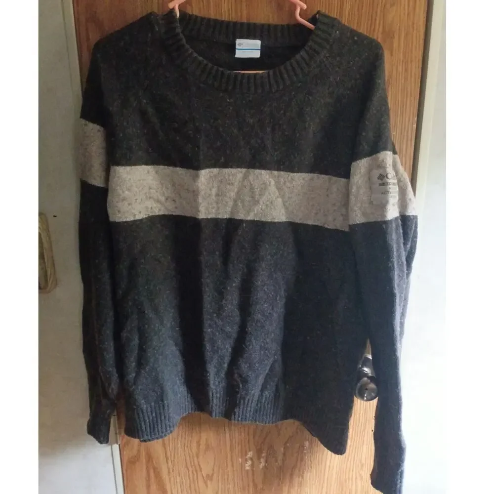 Columbia Mens XL Brown Wool Blend Crewneck Sweater Cabin Gorpcore Stripe Lodge